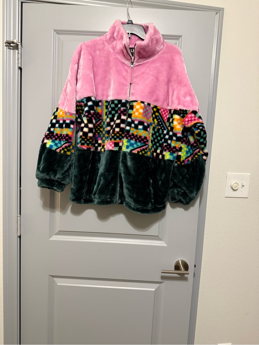 Women's Faux Fur Plush Colorblock Zip-Up Jacket - Pink & Dark Green by Ugg